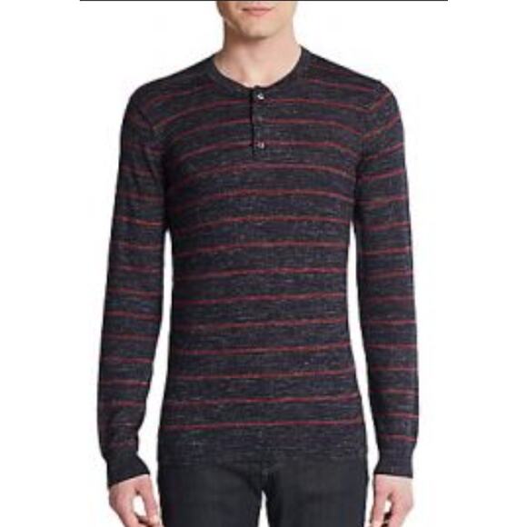 Vince Wool & Linen Blend Striped Henley Shirt Men's size‎ Medium - Picture 6 of 6